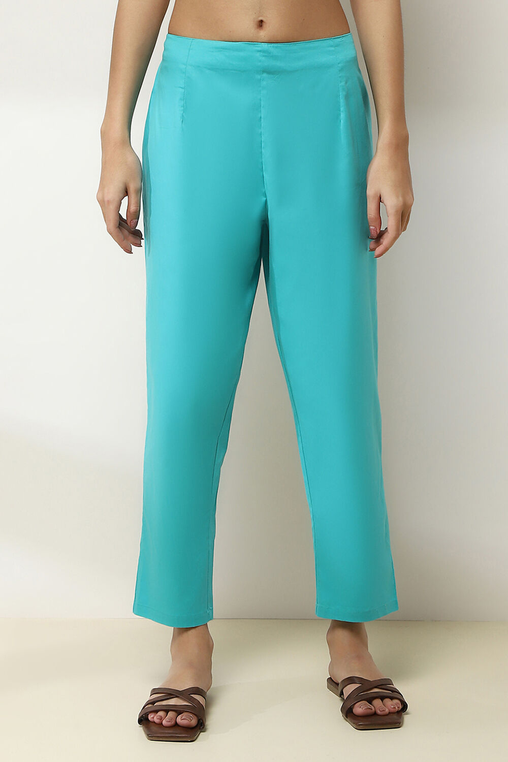Aqua Cotton Lycra Solid Regular Pants image number 4