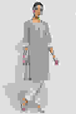 Sage Green Cotton Printed Straight Kurta image number 6