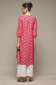 Red Art Silk Crinkled Kurta image number 2