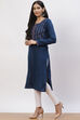 Teal Blue Acrylic Straight Kurta image number 3