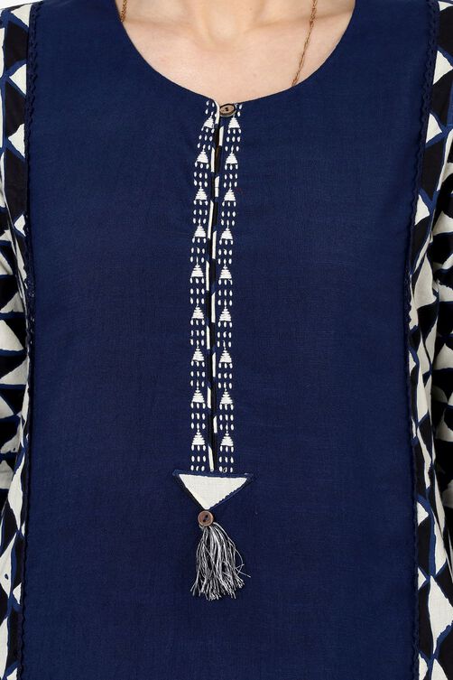 Indigo A-Line Viscose Rayon Kurta image number 4