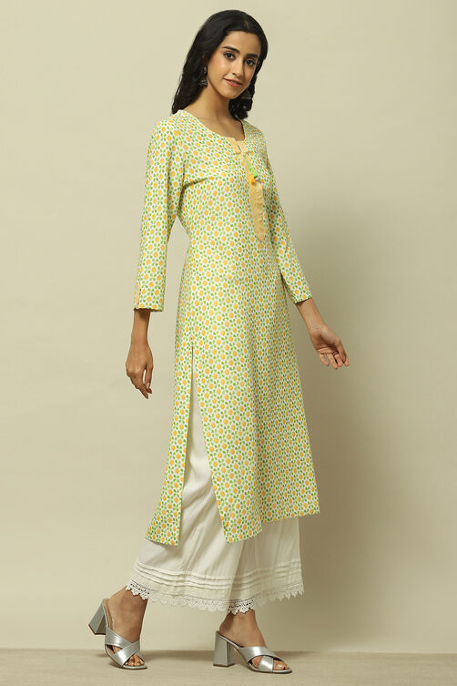 Lime Green Printed Straight Kurta image number 4