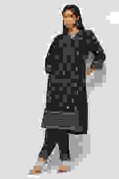 Navy Blue Cotton Printed Straight Kurta Set image number 0