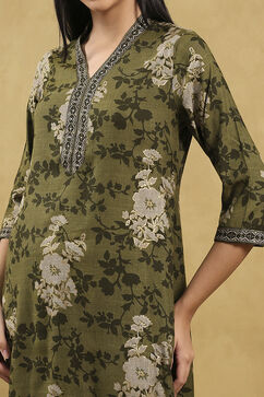 Green Viscose Blend Printed Straight Kurta Pants Set image number 1