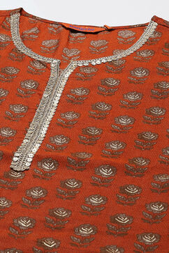 Orange LIVA Straight Printed Kurta image number 1