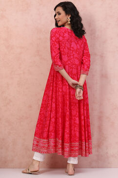 Pink LIVA Kalidar Kurta Dress image number 4