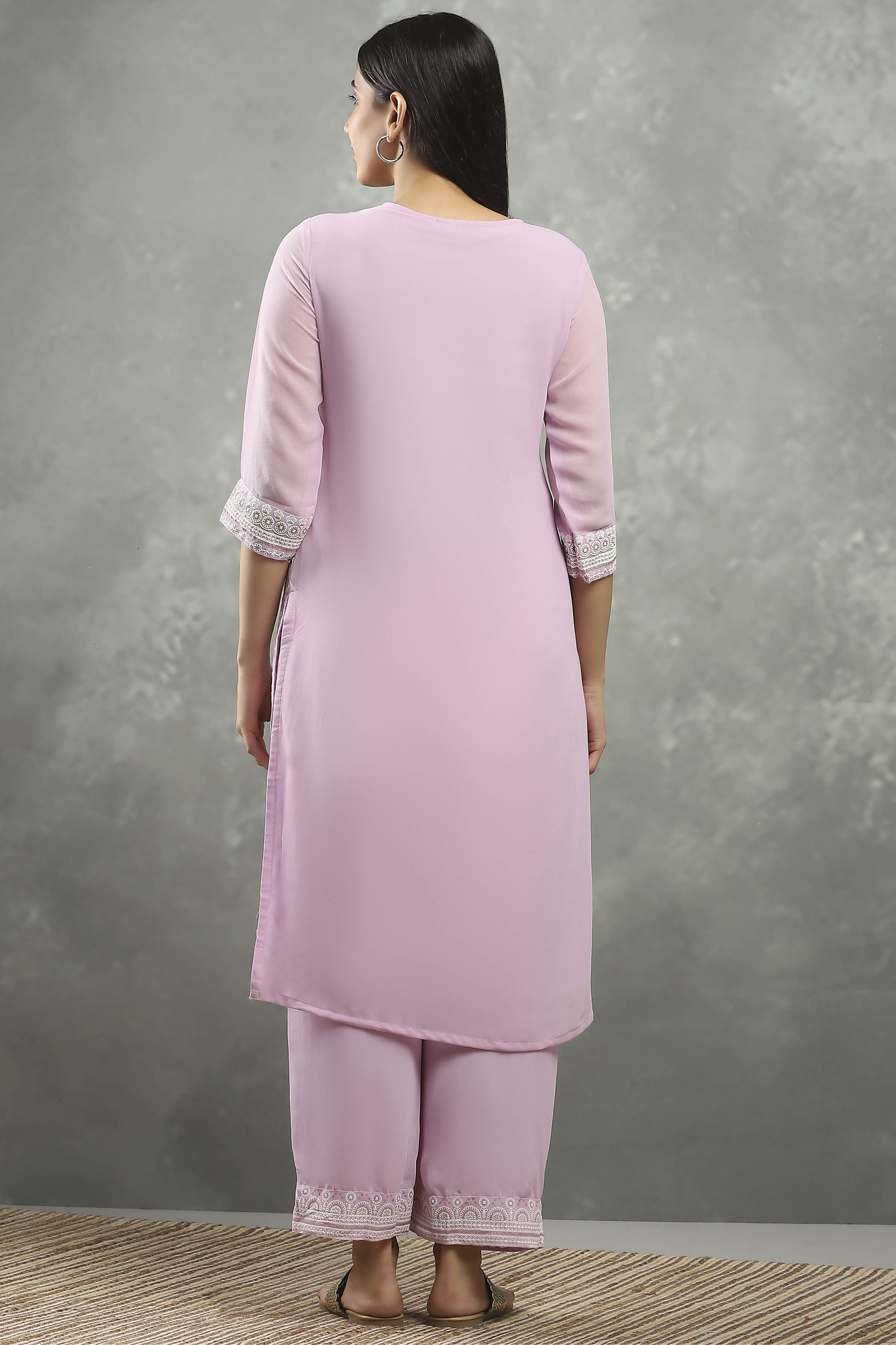 Mauve Polyester Straight Kurta Pants Set image number 4