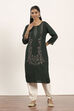 Olive Green Viscose Rayon Flared Kurta Pants Set image number 6