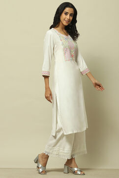 White Rayon Slub Straight Kurta image number 4