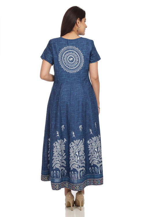 Indigo Kalidar Cotton Kurta image number 4