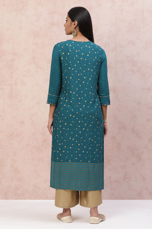 Dark Green Viscose Rayon Straight Kurta image number 4