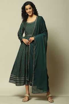 Green Viscose Straight Printed Dress image number 6