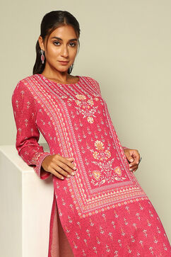 Pink Acrylic Straight Yarn Dyed Kurta Palazzo Suit Set image number 7