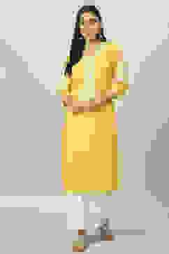 Yellow Embroidered Detail Straight Kurta image number 5