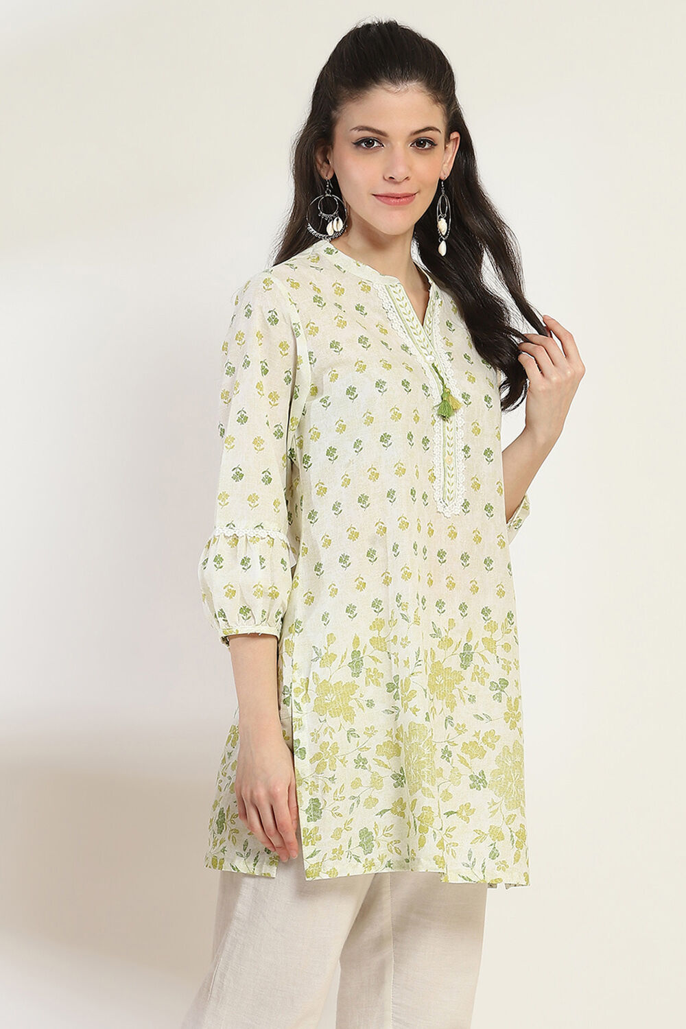 Green Cotton Straight Kurti image number 4