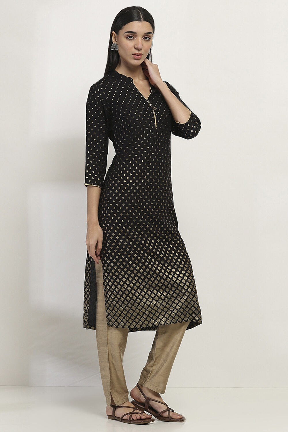 Black Printed Straight Kurta image number 4