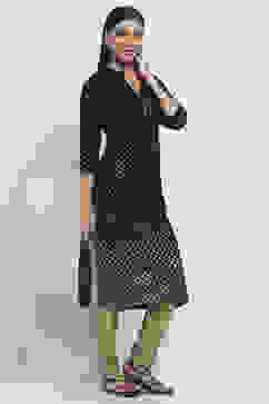 Black Printed Straight Kurta image number 4