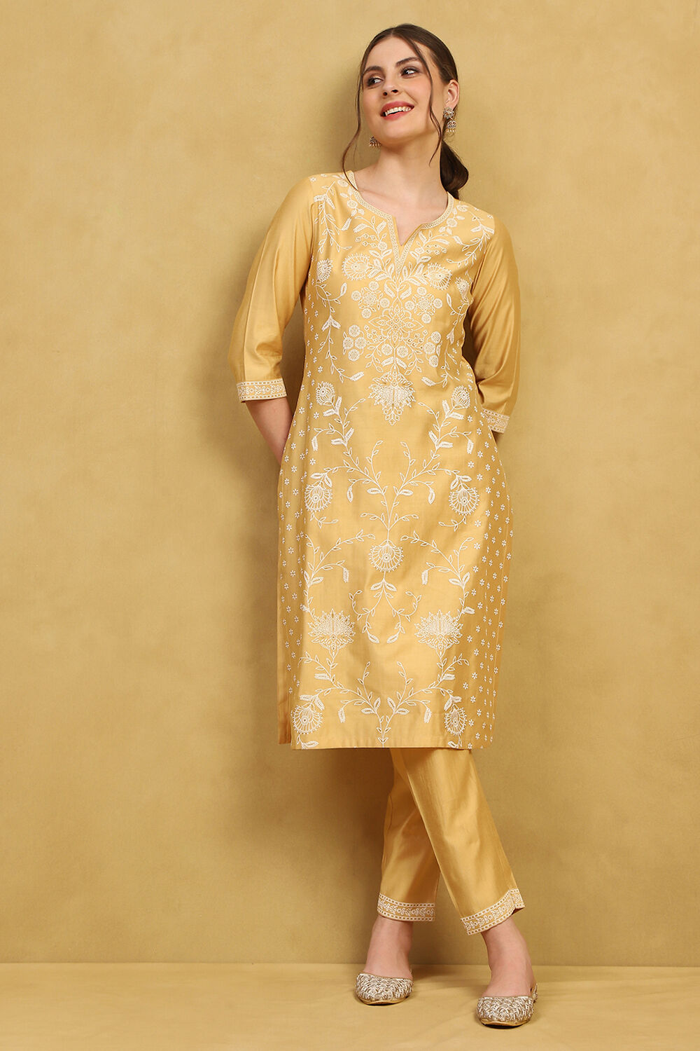 Lavender Viscose Blend Printed Straight Kurta Pants Set image number 0