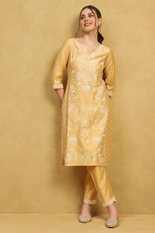 Rangriti Viscose Rayon Kurta Set in Yellow