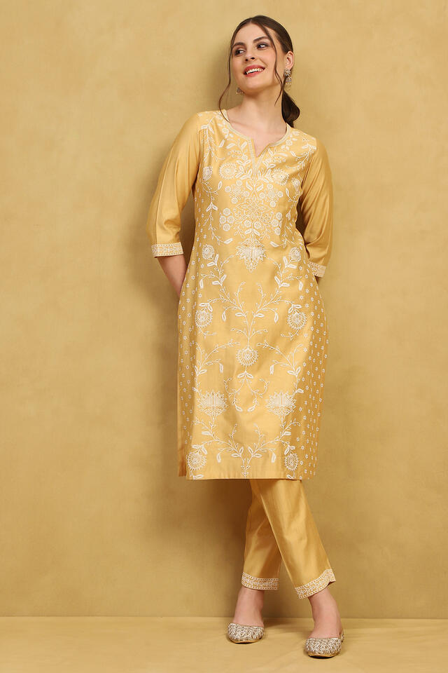 Rangriti Viscose Rayon Kurta Set in Yellow