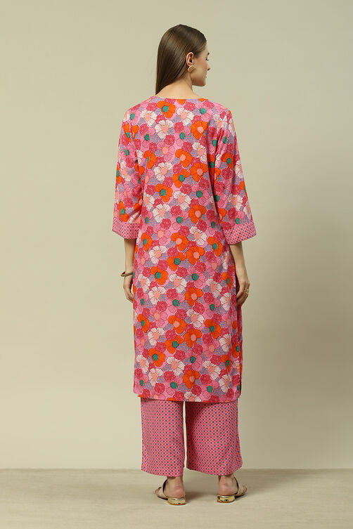 Pink LIVA Straight Printed Kurta Palazzo Suit Set image number 5