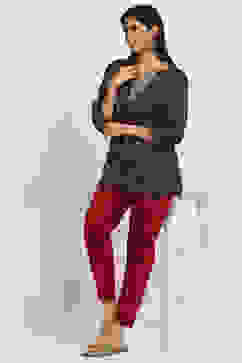 Maroon Cotton Solid Regular Pants image number 0