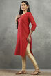 Red Viscose Straight Kurta Pants Set image number 3