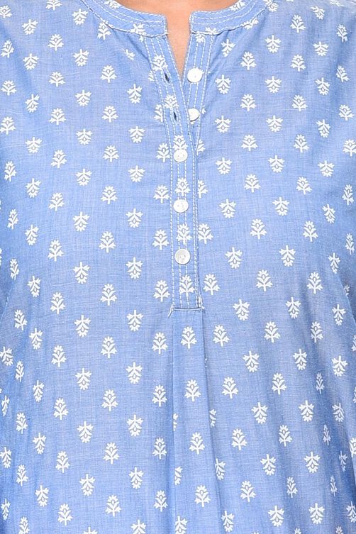 Blue Straight Cotton Kurta image number 4