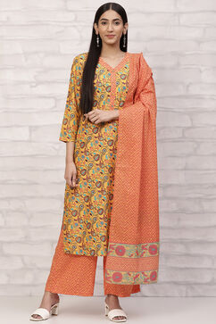 Mustard Straight Printed Suit Set image number 0