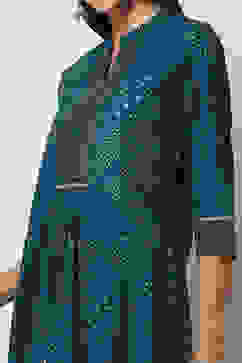 Teal Blue Viscose Printed Straight Kurta image number 1