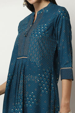 Teal Blue Viscose Printed Straight Kurta image number 1