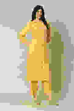 Yellow Cotton Blend Straight Printed Kurta Palazzo Suit Set image number 5