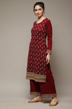 Maroon Acrylic Kurta image number 3