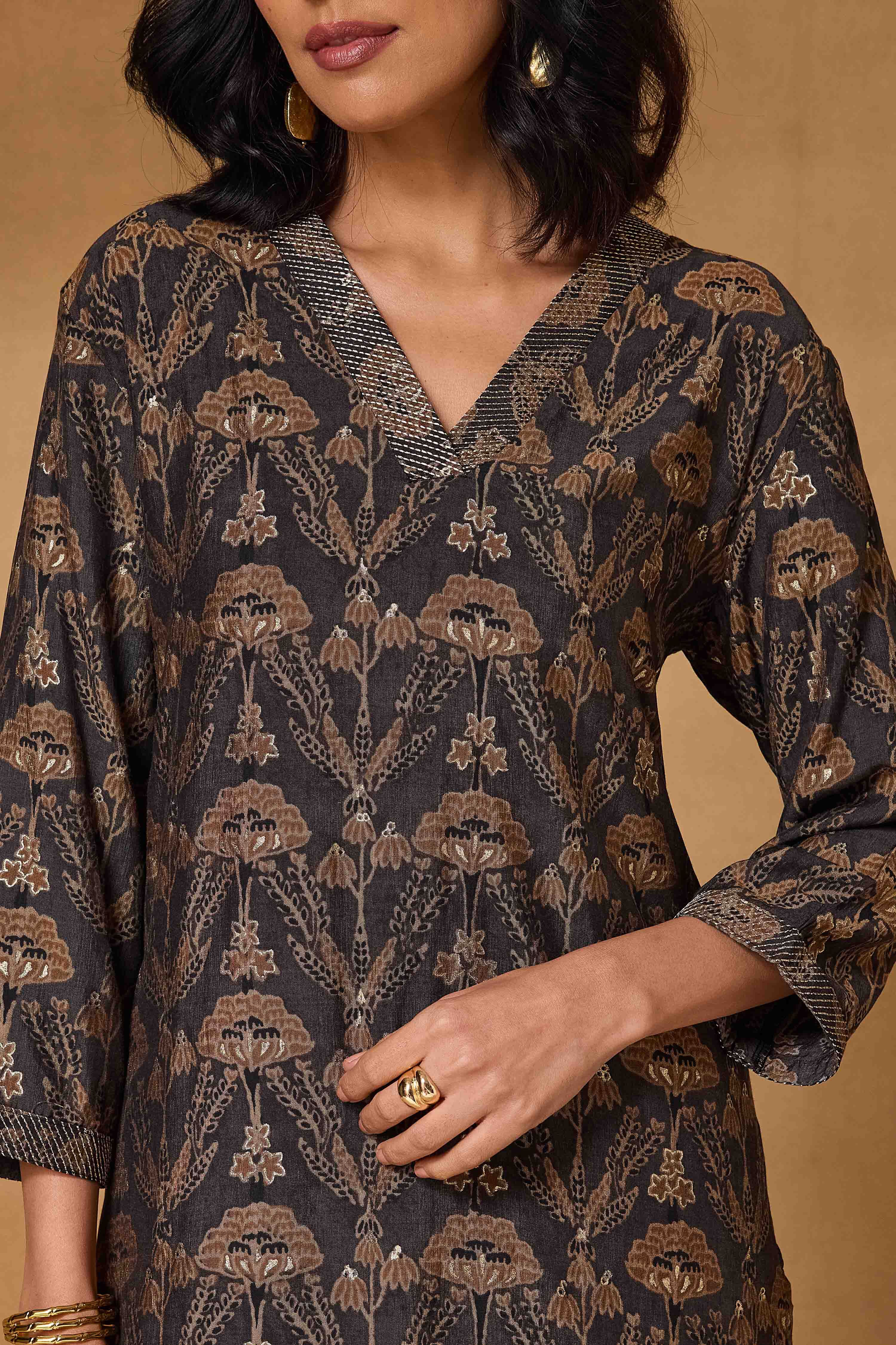 Grey Viscose Blend Straight Printed Kurta image number 1
