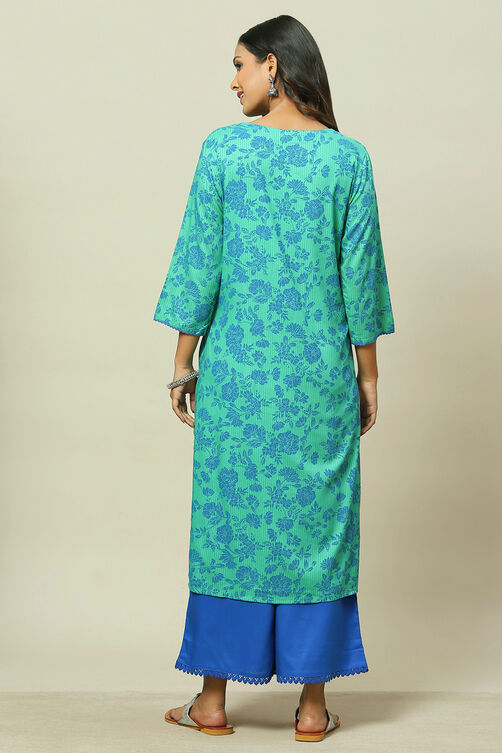 Green LIVA Straight Kurta image number 4