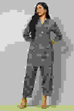 Navy Blue Printed Straight Kurta Pants Co-ord Set image number 0