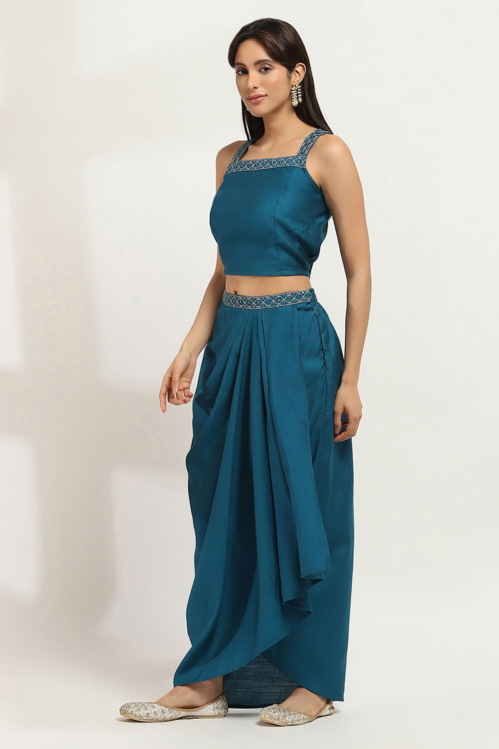 Teal Viscose Blend Skirt Set image number 6