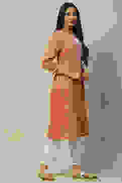 Red Poly Cotton Staight Kurta image number 4