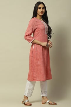 Red Poly Cotton Staight Kurta image number 4