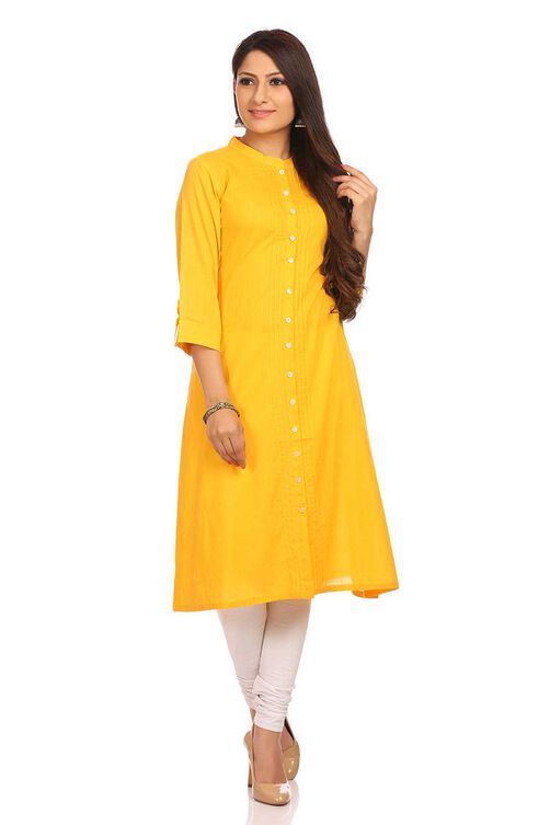 Yellow Straight Cotton Kurta image number 0