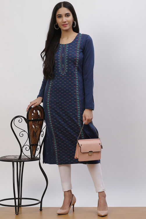 Blue Acrylic Straight Kurta image number 0