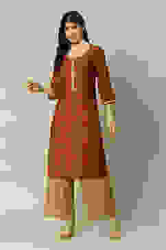 Orange LIVA Straight Printed Kurta image number 5