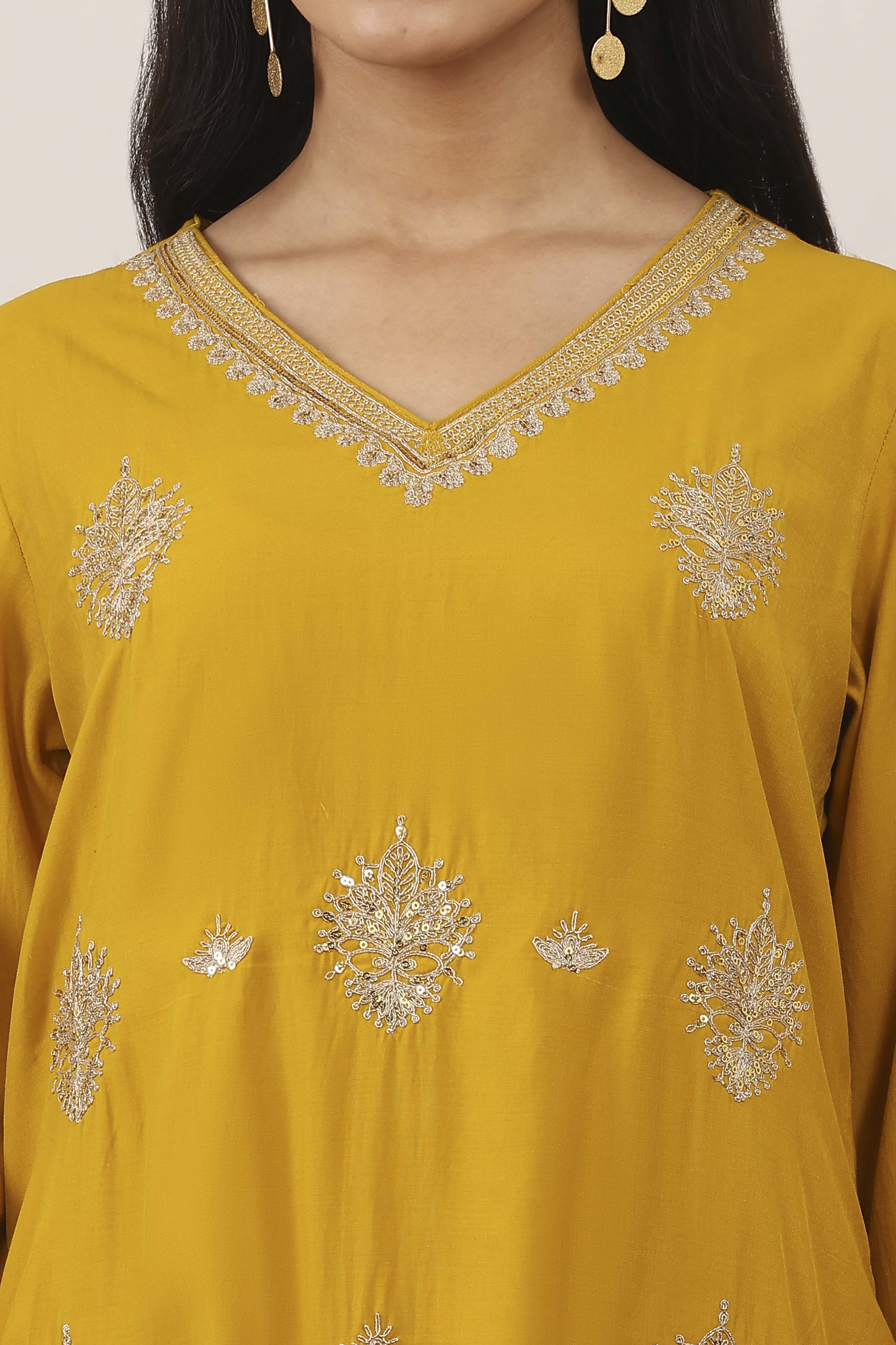 Yellow Viscose Polyester Straight Suit Sets image number 1