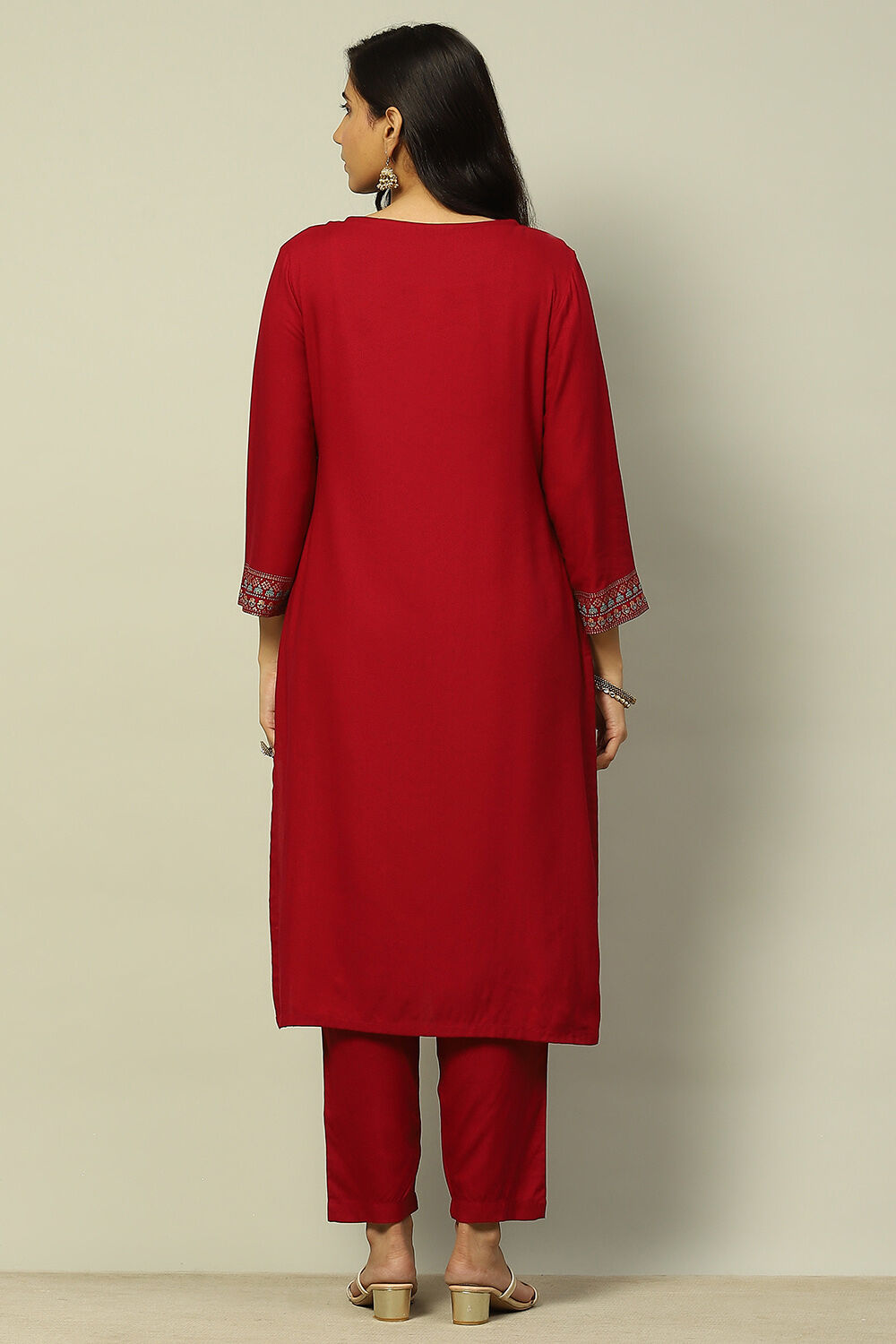 Fuchsia Liva Printed Straight Festive Kurta Set image number 4