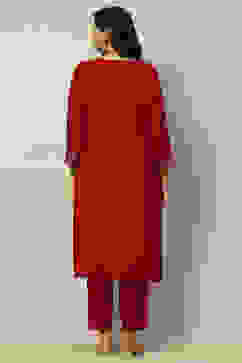 Fuchsia Liva Printed Straight Festive Kurta Set image number 4