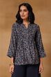 Blue Viscose Blend Regular Printed Top image number 6
