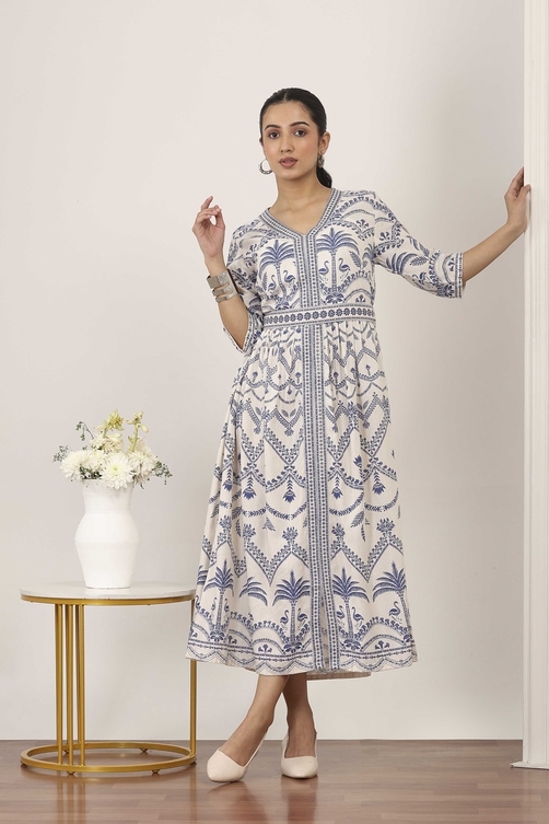 Buy Blue Rayon A-Line Dresses Dress by Rangriti Buy Blue Rayon A-Line Dresses Dress by Rangriti