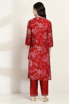 Red Printed Straight Suit Set image number 4