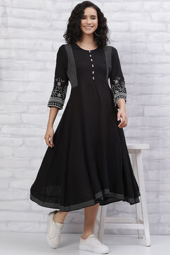 Black Viscose Schiffli Anarkali Kurta Dress image number 5