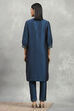 Blue Polyester Blend Printed Gathered Suit Set image number 4